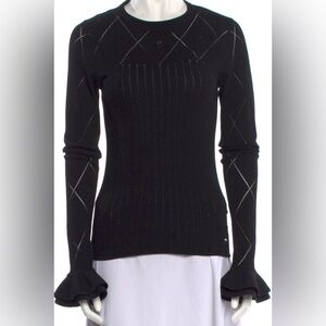 Tomas Maier Black Women’s Crew Neck Ribbed Bell Long Sleeve Top Sweater Size 6